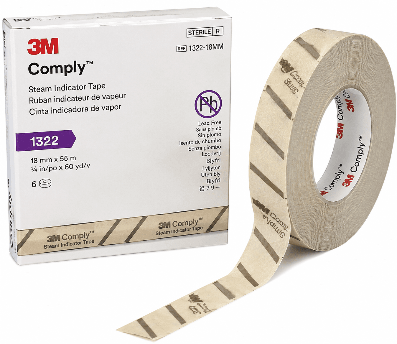 CINTA INDICADORA PARA ESTERILIZACION A VAPOR SIN PLOMO COMPLY